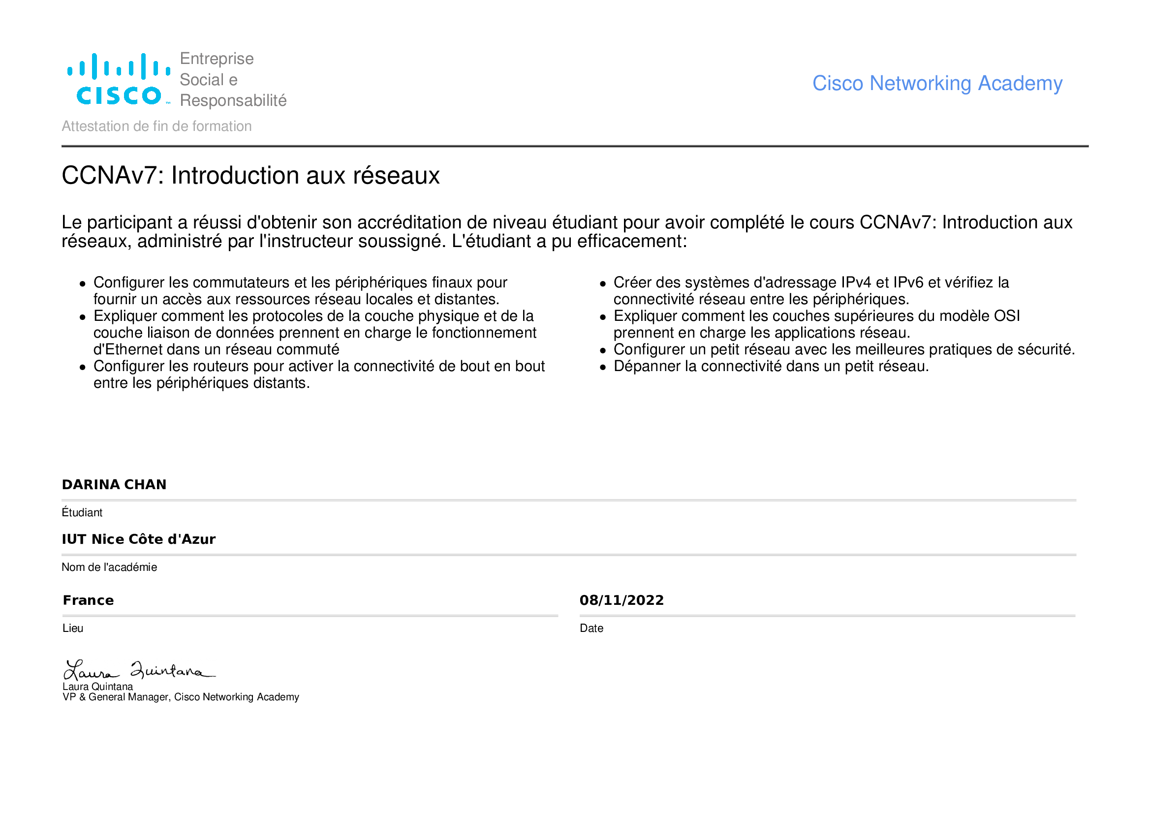 Certification du CCNA1